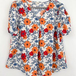 Floral Dressy Short Sleeve Popover Blouse